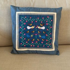 Vintage Hmong Story Cloth Pillow Handstitched Bird Scene
